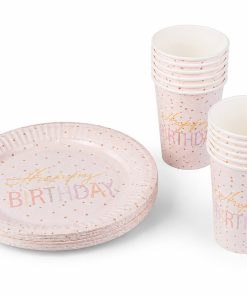 Набір святкового посуду Happy Birthday рожеві